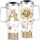 Monogrammed 40oz Tumbler with Handle for Women, Personalized Birthday Gifts,Initial Cups for Women Sunflower Letter A,Customized Gifts for Female Lady Gift for Mothers Day Christmas