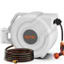 5/8 in 100ft Retractable Garden Hose Reel with Any-Length Lock Slow Auto Rewind Heavy Duty Water Hose Reel With 9-Pattern Nozzle 180 Swivel Bracket UV Resistant Wall Mounted Hose Reel for Outsidel 