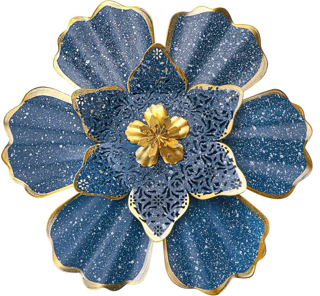 EASICUTI Blue Metal Flower Wall Decor Boho Metal Wall Art Decorations Hanging For Indoor Outdoor Home Bathroom Patio Fence Garden Bedroom Living Room Or Wall Sculptures 12 Inch