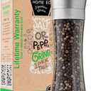HOME EC Original Stainless Steel Salt or Pepper Grinder 1pk - Adjustable Ceramic Sea Salt Grinder or Pepper Mill - Tall Glass Spice Shaker - Spice Mill w/EBook