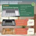 Heavy Duty Stainless Steel Frame Silverware Organizer with Plastic Body, Extra Large Silverware Drawer Organizer, 9 Slot Expandable Kitchen Drawer Organizer, 8 Non-Slip Feet Included, BPA Free, Gray