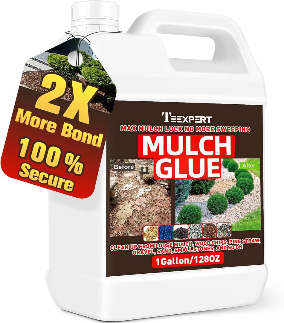 Teexpert 1 Gallon Mulch Rock Glue for Landscaping  Heavy-Duty Landscape Adhesive for Gravel, Pebbles, Wood Chips, Stone & Bark  Outdoor Binder for Garden Paths, Driveways & Yard Decor