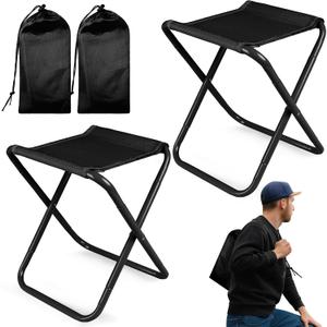 Camping Stool,2-Pack Portable Folding Stool with Carry Bag, 12in Portable Folding Chair Collapsible Camp Stool Outdoor Footstool for Travel Walking Hiking Fishing Picnic (Black(2-Pack))