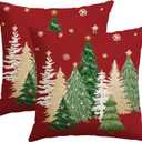 Artscope Christmas Tree Throw Pillow Covers 18x18 Inch Set of 2, Winter Hoilday Christmas Decoration Pillow Cases for Home Decor-Red