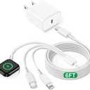 iWatch Charger for Apple Watch Charger Fast Charging, 6FT Multi Charging Cable with iPhone Charger USB C Block, 3-in-1 Travel Charger Cord for i-Watch Ultra 3/SE/11/10/9/8/7/6,iPhone 17/16/15/14/13/12