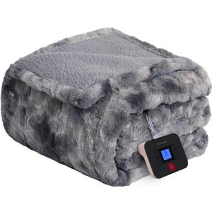 Westinghouse Electric Blanket Twin, Faux Fur Heated Blanket with 10 Heating Levels & 1-12 Hours Auto Off, Soft Cozy Sherpa Heated Blanket Washable Blanket (62" x 84" Twin Size, Grey)
