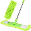 Dust Mop for Floor Cleaning with 2 Washable Chenille Pads and Extendable 58” Long Handle, Dry Wet Flat Mop with Scouring Pad for Hardwood, Laminate, Tile, Marble (Green)