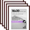 Americanflat 16x20 Picture Frame with Polished Plexiglass - Set of 5 - Use as 12x16 Frame with Mat or Display 16x20 Photo Without Mat - Galleria Collection - Picture Frames for Wall Display - Mahogany