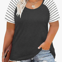DOLNINE Women's Plus Size Tops Striped Raglan Tee Shirts Casual Tunics Blouses,14W