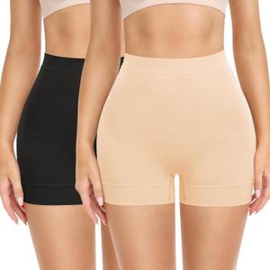 Yeblues Tummy Control Shapewear Shorts Slimming Boyshorts Women Underwear for Under Dresses Body Shaper Slips Girdles (Medium, Nude+black-tummy Control)
