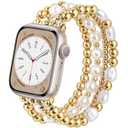 AIRSPO Gold Beaded Bracelets Compatible for Apple Watch Band 38mm 40mm 41mm 42mm 44mm 45mm Women, Fashion Handmade Dressy iPhone Watch Bands Elastic Strap for iWatch Series SE 8 7 6 5 4 3 2 1 (Gold, 42mm/44mm/45mm-S(5.3"-6.2"))