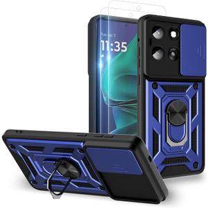 for Moto G Stylus 2025 Case/Moto G Stylus 2026 Case, with 2PC Screen Protector,Sliding Camera Cover and Multi Angle Stand for Motorola Moto G Stylus 5G 2025/2026 Phone Case,Blue