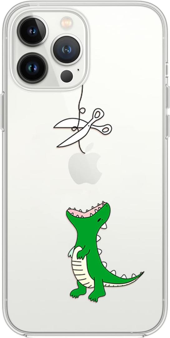 Blingy's for iPhone 13 Pro Case (6.1 inch), Funny Dinosaur Pattern Fun Cartoon Animal Style Transparent Soft TPU Protective Clear Case (Dinosaur)