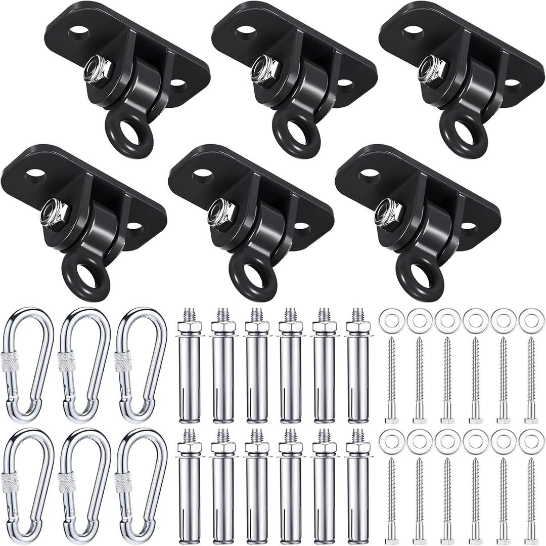 Tandefio 6 Sets of Robust Swing Hangers for Wooden Concrete Set with Swing Hooks Screws Bolts Washers Swingset Accessories for Porch Patio Yoga Indoor Outdoor, Over 1800 lb Capacity (Black)