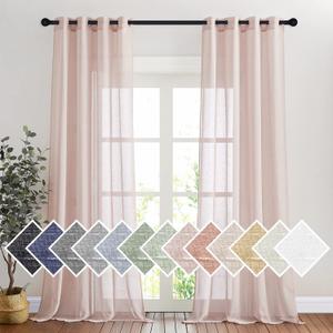 NICETOWN Linen Textured Semi Sheer Bedroom Curtains, Grommet Top Flew to Floor Thick Semitransparent Window Treatment Privacy Light Reducing for Nursery, W52 x L96, Dusty Blush, 2 Panels