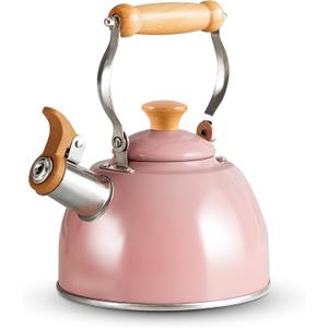 ROCKURWOK Tea Kettle, Tea Pot with Cool Touch Ergonomic Handle, Teapot Food Grade Stainless Steel, Tea Kettle Stovetop, Kettle Teapot, Whistling Tea Kettles, Small Tea Pot, 1.6 Quart (Pink)