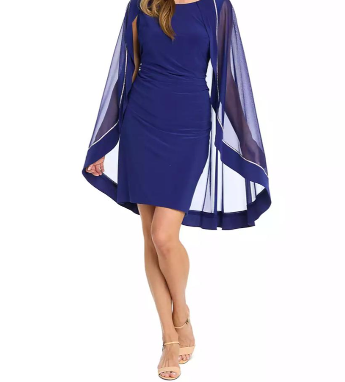 R&M Women's Banded Rhinestone-Trim Capelet Dress 16W