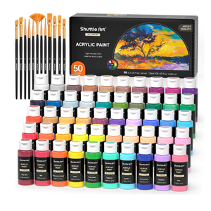 50 Color Acrylic Paint Set, 2oz Bottles, Rich Pigmented Canvas Paint with 10 Brushes &Palette, Professional Art Supplies Kit for Adults & Kids, Non-Toxic, Suitable for Canvas, Rocks, Wood