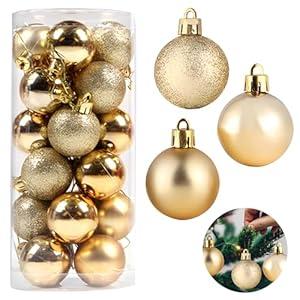 Christmas Ornaments 24PCS 2.36IN Golden Shatterproof Halloween Tree Decorations Xmas Hanging Baubles Festival Party Home Office Outdoor Ornaments Christmas Balls Set