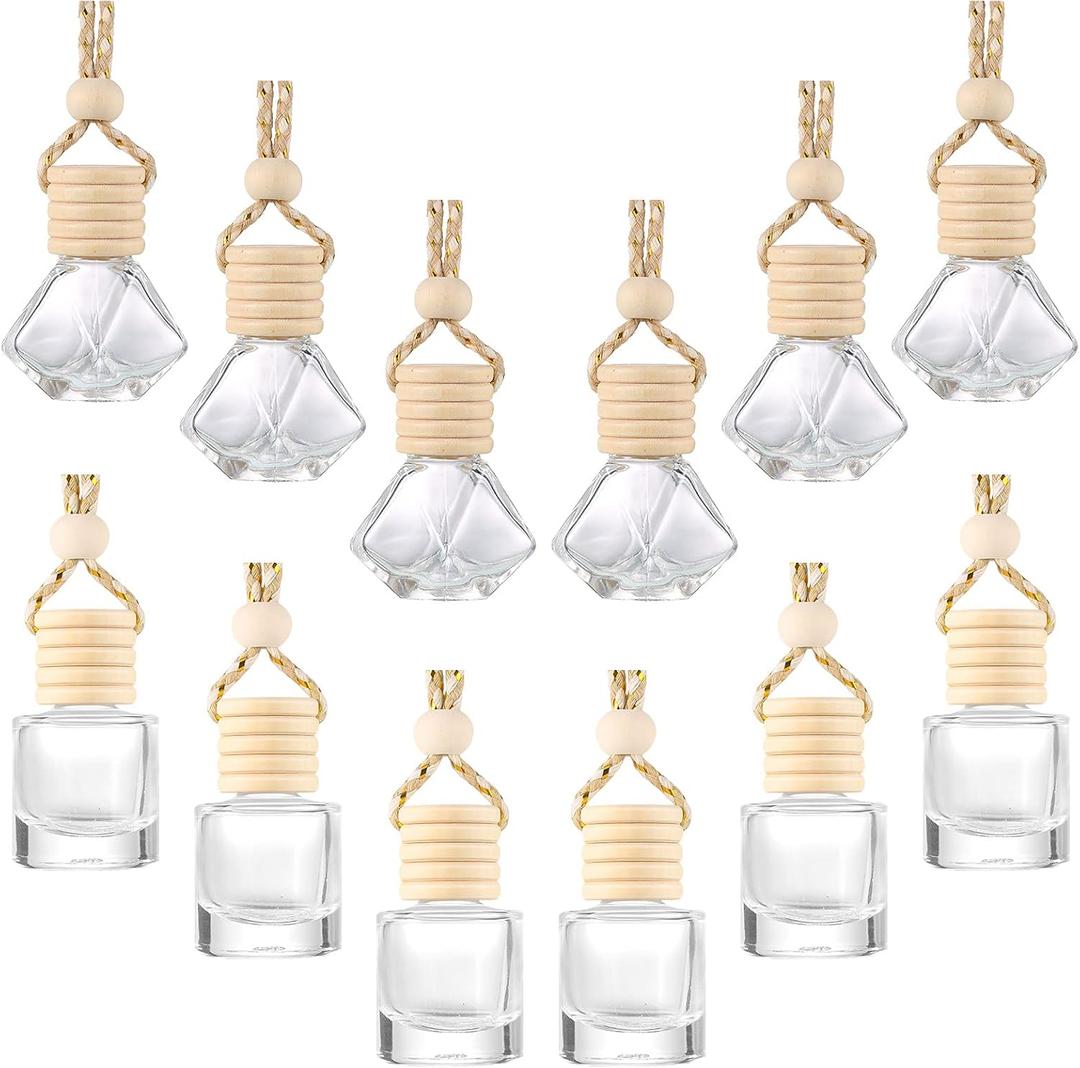 Patelai 12 Pcs 8ml Hanging Car Air Freshener Perfume Bottle Empty Clear Glass Essential Diffuser Oil Aromatherapy Fragrance Perfume Pendant Glass Bottle Decor(Classic Style)