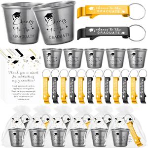 Maxcheck 50 Set 2026 Graduation Favors for Guests Bulk,Stainless Steel Shot Glasses Bottle Opener Keychain with Thank You Card Organza Bag Class of 2026 Graduation Party Favor for Teacher Friend
