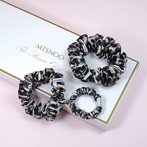 MTSNOO Mulberry Silk Scrunchies for Sleep: 3 Pack Mini Scrunchies with Elastic Band for Curly Hair - 100% Pure 22 Momme Silk Hair Ties and Ropes for Women and Girls