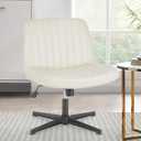 Sweetcrispy Criss Cross Office Chair, Vanity Chair No Wheels, Faux Leather | Armless Wide Seat Swivel Desk, Height Adjustable Task Computer, Home Bedroom, Beige PU