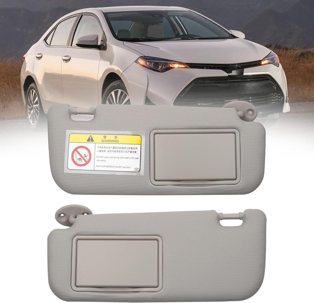 Dasbecan Gray Pair Sun Visor Sun Shade with Vanity Mirror Compatible with Toyota Corolla 2014 2015 2016 2017 2018 Replace# 74320-02B50-B0 74310-02G40-B0