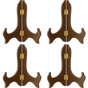 Tatuo 4 Packs 7 Inch Wooden Display Stand Decorative Plate Stands for Display Picture Frame Holder Easels(Brown)