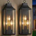 2-Pack 24" Large Outdoor Wall Lights,E12 Black Exterior Light Fixture Wall Mount, Farmhouse Porch Lights Outdoor Wall Lantern with Clear Glass, Waterproof Outside Sconce Lights for House Garage, 24 Inch-No Sensor