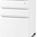 3 Drawer File Cabinet with Lock, File Cabinets for Home Office,Under Desk Cabinet, Locking File Cabinet for A4/Letter/Legal, Fully Assembled Expect Casters, Matte White