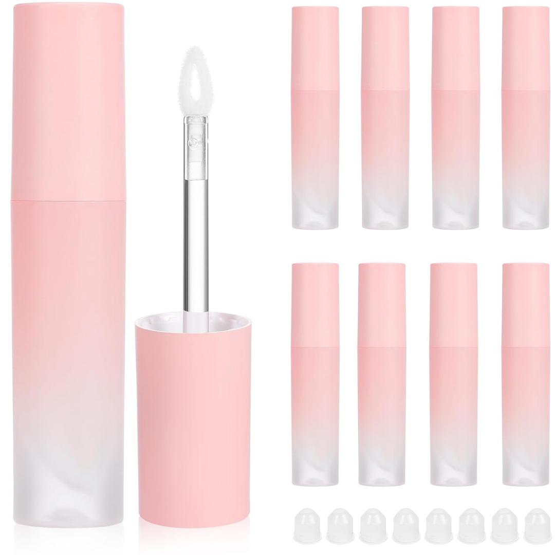 Lip Gloss Tubes, 8Pcs Empty Lip Gloss Tubes Containers, 3ML Refillable Lip Balm Bottles With Wand Applicator for DIY Lip Gloss (Gradient Pink)