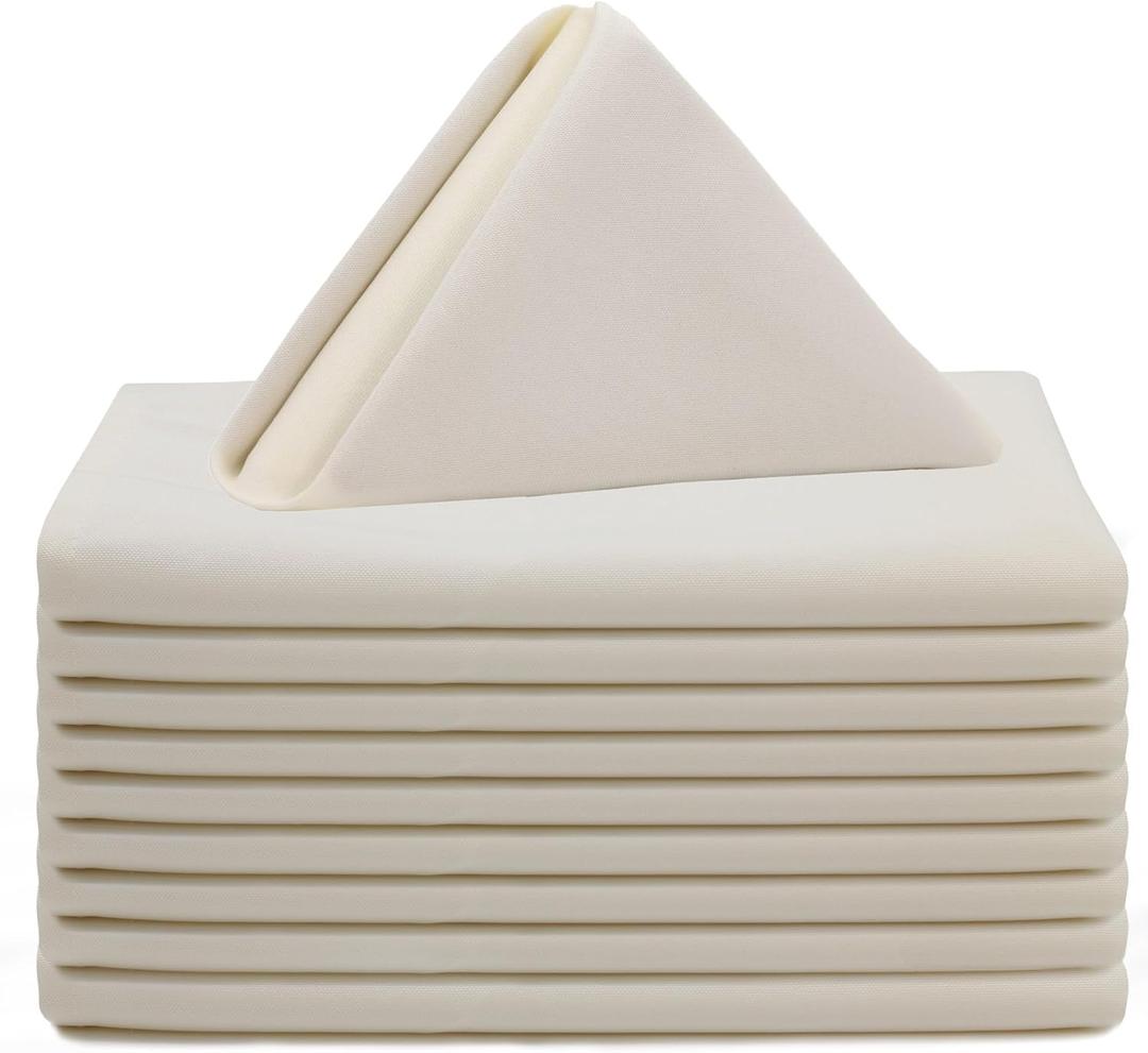 Your Chair Covers Cloth Polyester Napkins, 20 x 20 Inch, Washable Dinner Fabric Linen Napkins with Hemmed Edges for Restaurant, Wedding and Holiday Pack of 10 (Ivory)