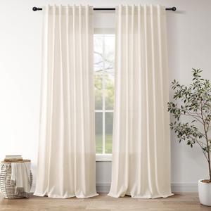 Nanspring 102 Inch Long Curtains Natural Linen for Living Room Linen Blend Rustic Light Filtering Sheer Curtain Back Tab and Rod Pocket Farmhouse Decor Drapes for Bedroom 52x102, 2 Panels