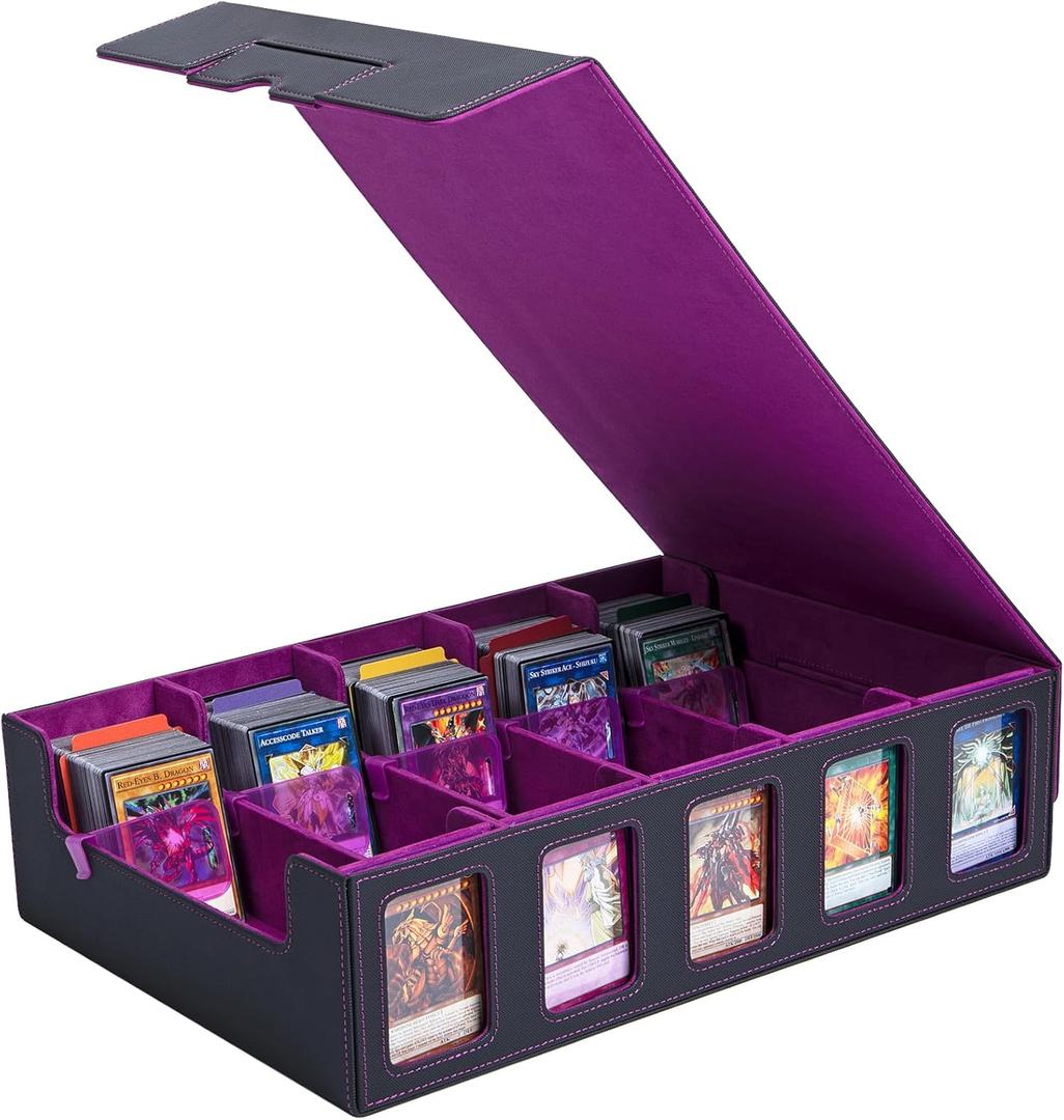 Trading Card Storage Box with Commander Display, 5-Row Deck Case (4000+ Cards), Magnetic Lid & Quick-View Windows, Waterproof PU for MTG, TCG & Sports Cards  24 Dividers, 10 Stoppers