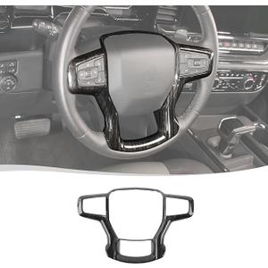 Voodonala for Chevy Silverado Steering Wheel Panel Cover Interior Steering Wheel Accessories Compatible with Chevy Silverado 2019+ Surburban 2020+ Tahoe 2021+ (1Pc, ABS, Black Wood)