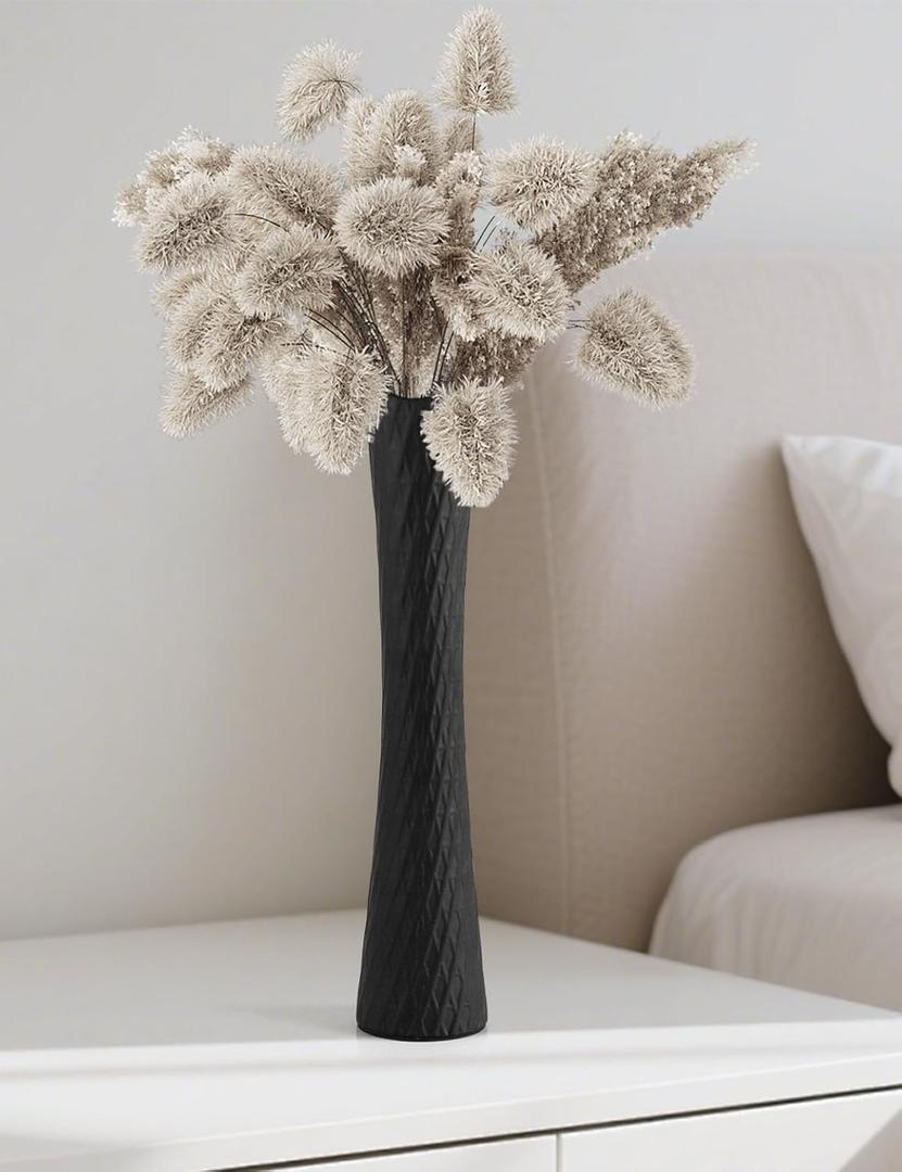 Black Vase 16" Tall Table Ceramic Vases,Skinny Long Vase for Pampas Grass,Modern Minimalist Style Flower Vases for Home Decor Office Decoration,Centerpieces