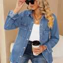 luvamia Jean Jackets for Women 2026 Fall Fashion Oversized Button Down Denim Jacket Western Shacket Jacket with Pockets (XXL)