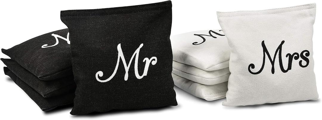 GoSports Wedding Theme Cornhole Bag Set - Includes 4 Black Mr Bags and 4 White Mrs Bags, One Size