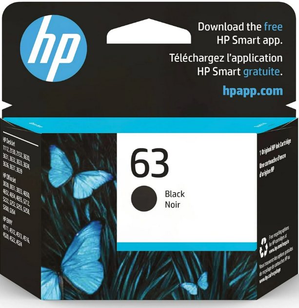 HP 63 Black Ink Cartridge | Works with DeskJet 1112, 2130, 3630; Envy 4510, 4520; OfficeJet 3830, 4650, 5200 Series | Eligible for Instant Ink | F6U62AN