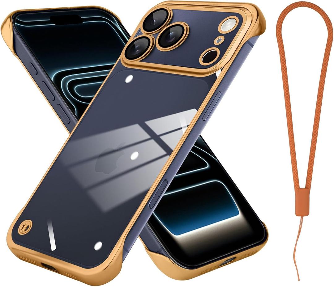 Phone Case, Compatible with iPhone 17 Pro Max, Transparent Electroplated Golden Phone Case, Frameless Design, with Camera Lens Protection.