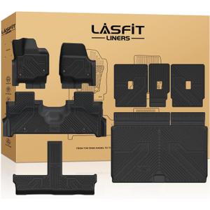 LASFIT Floor Mats&Cargo with Backrest Mats for 8 Seats 2025 2026 Ford Expedition MAX, All Weather TPE Custom Fit for SUV Car Liners, 1st& 2nd& 3rd, (Only Fit 3rd Row 40/20/40 Split Bench seat) 5pcs