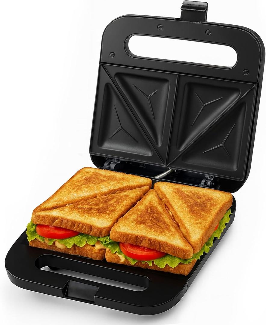 OVENTE Electric Sandwich Maker with Non-Stick Plates, Indicator Lights, Cool Touch Handle, Easy to Clean and Store, Perfect for Cooking Breakfast, Grilled Cheese, Tuna Melts and Snacks, Black GPS401B