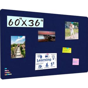 Large Bulletin Board, 60 X 36 inches Cork Board with 30 Pushpin, 5' x 3' Felt Cork Board Notice Pin Board, Self-Adhesive Vision Board Mood Board Foldable Photo Board for Wall - Dark Blue