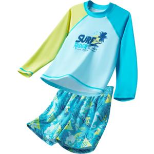 Angel season Boys Swimsuit Toddler Rash Guard Swim Set Long Sleeve Shirt with Swim Trunks Bathing Suit UPF 50+ Swimwear (5-6 Years, Blue Ocean Surfing)