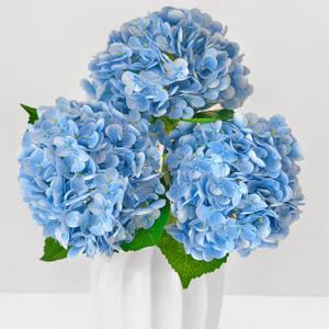 Fake Blue Hydrangea Artificial Flowers Bouquet 3pcs Real Touch Silk Fake Hydrangeas Heads with 176 Petals and Stems Blue Faux Hydrangeas Flowers for Table Centerpieces Party Floral Arrangements