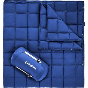 KingCamp Down Camping Blanket - Lightweight, Multifunctional Quilt for Camping with Snap Button, Portable for Stadium, Travel, Airplane, Picnic, Indoor & Outdoor, Provides Warmth (80" x 60", Navy)
