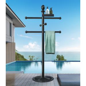 Pool Outdoor Towel Rack, 6 Bars with Top Tray Metal Heavy Duty Pool Accessories with Heavy Metal Base, Hot Tub Accessories Towel Dying Rack Towel Stand for Pool, Hot Tub etc (51.5 inches)