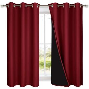 NICETOWN 100% Blackout Panels, Thermal Insulated Black Liner Curtains for Kitchen Room, Cold Blocking Drapes for Window Decoration (Set of 2, Burgundy Red, 42-inch Wide by 63-inch Long)