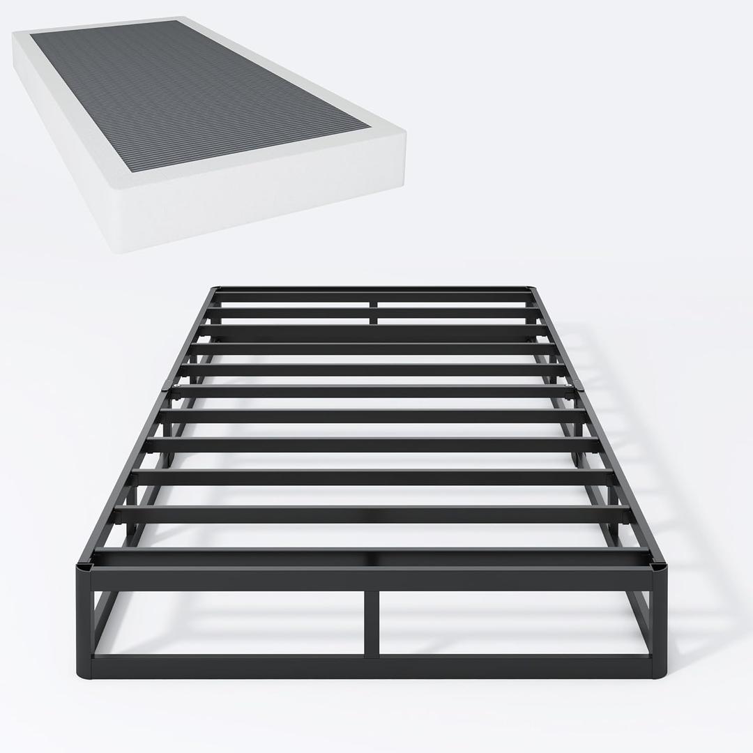 Box Spring Twin 7 Inch Metal Box Spring Twin Size Basics Bed Base, Mattress Foundation,Black Heavy Duty Structure with Cover, No Noise,Easy Assembly